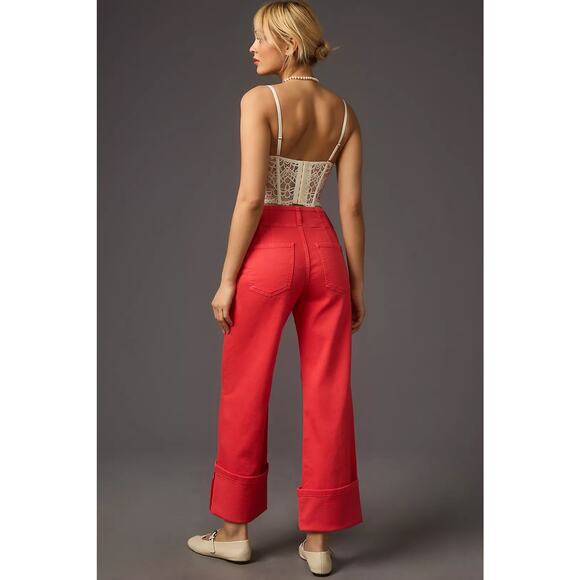Anthropologie NWT Pilcro Relaxed Cuff Mid Rise Straight Leg Jeans Raspberry 28 - Picture 2 of 12